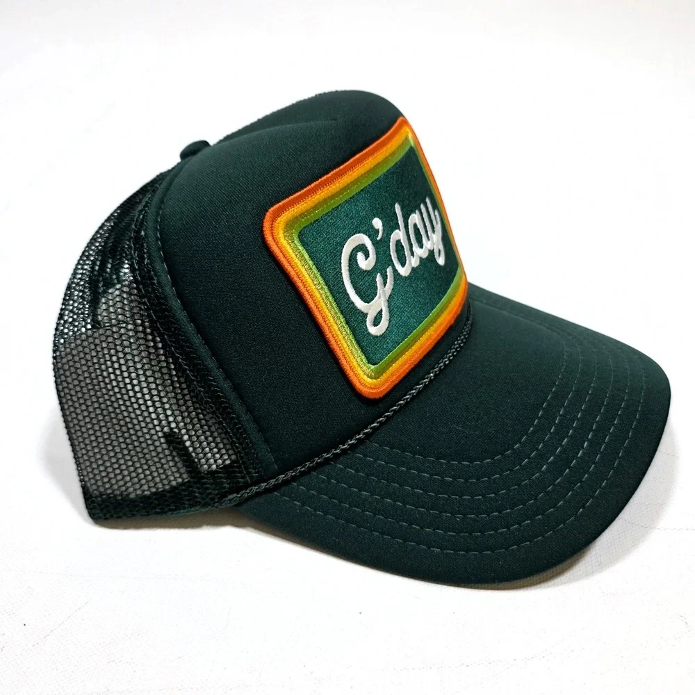 Port Sandz Trucker Hat Green G'day Patch Mesh Snapback Retro Beach Cap Surf